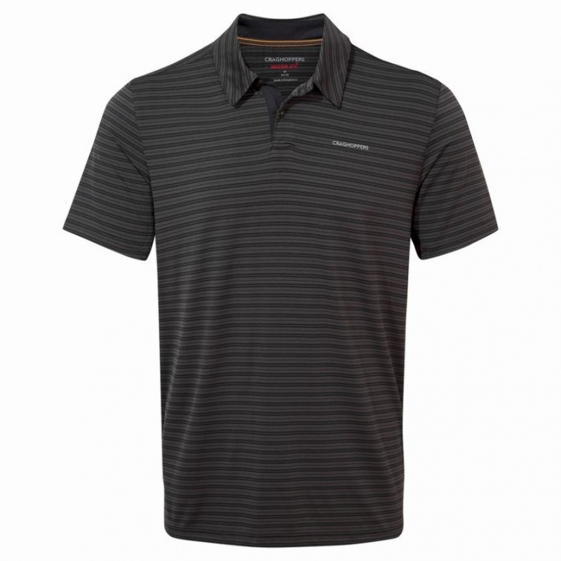 Férfi Craghoppers NosiLife Pro Rövid Sleeve Polo Póló Fekete | EGCUAN162