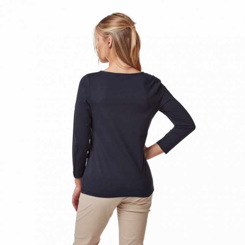 Női Craghoppers Blanca 3/4 Sleeved Póló Sötétkék | UAWEYO410